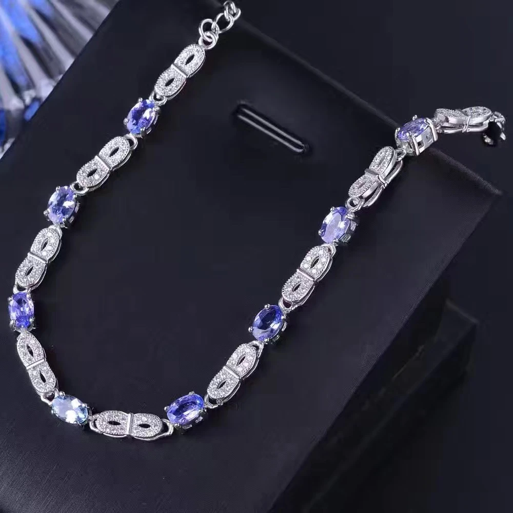 Роскошный Серебряный браслет с камнями 4 карат натуральный Танзанит твердый 925