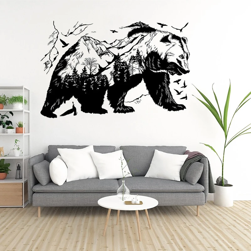 

Mountain Black Bear Wall Sticker Creative Home Decoration Art Backgroundwall Mural Removable Decal For Living Room M0053