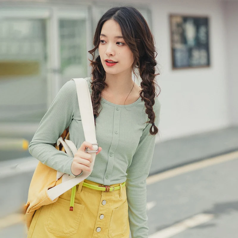 INMAN Spring Autumn Winter Korean Style Solid Color Tee Shirt Femme Fashion Women Ladies Long Sleeve Plain T | Женская одежда