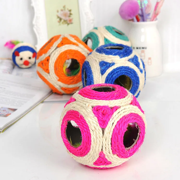 

Feather Sisal Ball Pet Cat Toys Playing Sound Squeak Toys For Cats Kitten