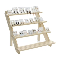 earring ring holder removable showcase simple frame rack wood stair shelf display riser 234 tier soild wood color