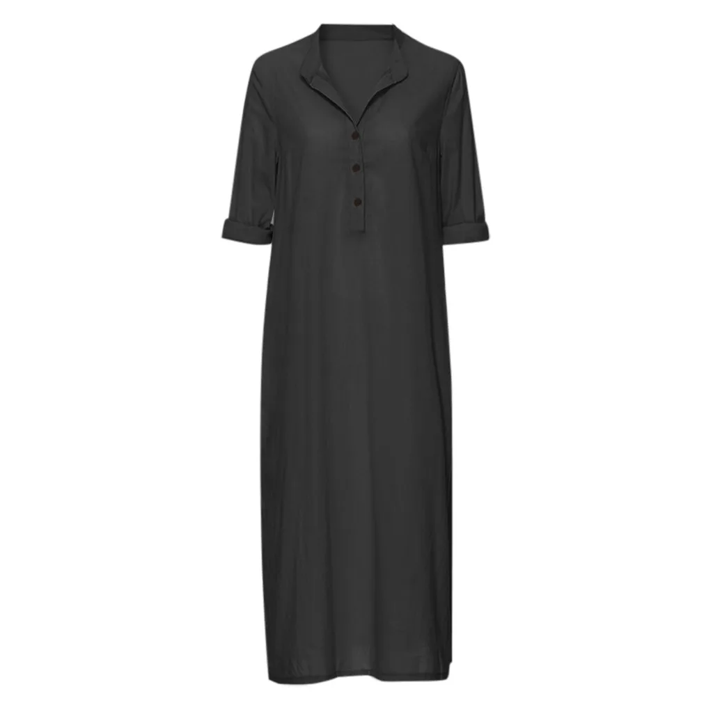 Женское Хлопковое платье Кафтан Vestidos Largos с длинным рукавом Простое Повседневное