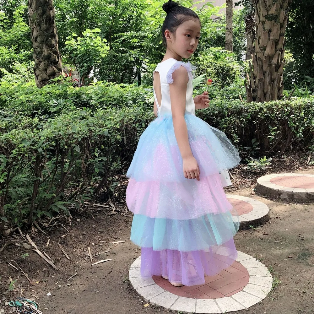 Платье принцессы с единорогом для девочек Радужное платье Сетчатое со съемным