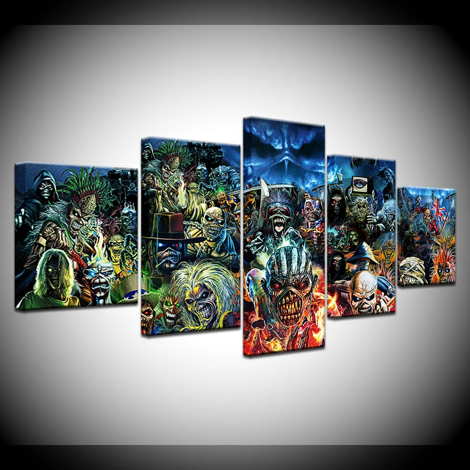 Абстрактный 5 Панель Ужас Череп Дьявол плакат с зомби Современная Абстрактная