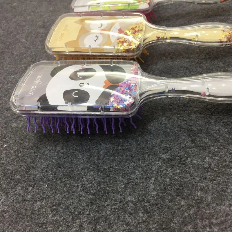 Мультяшная расческа для волос массажная радуга животные панда блестки