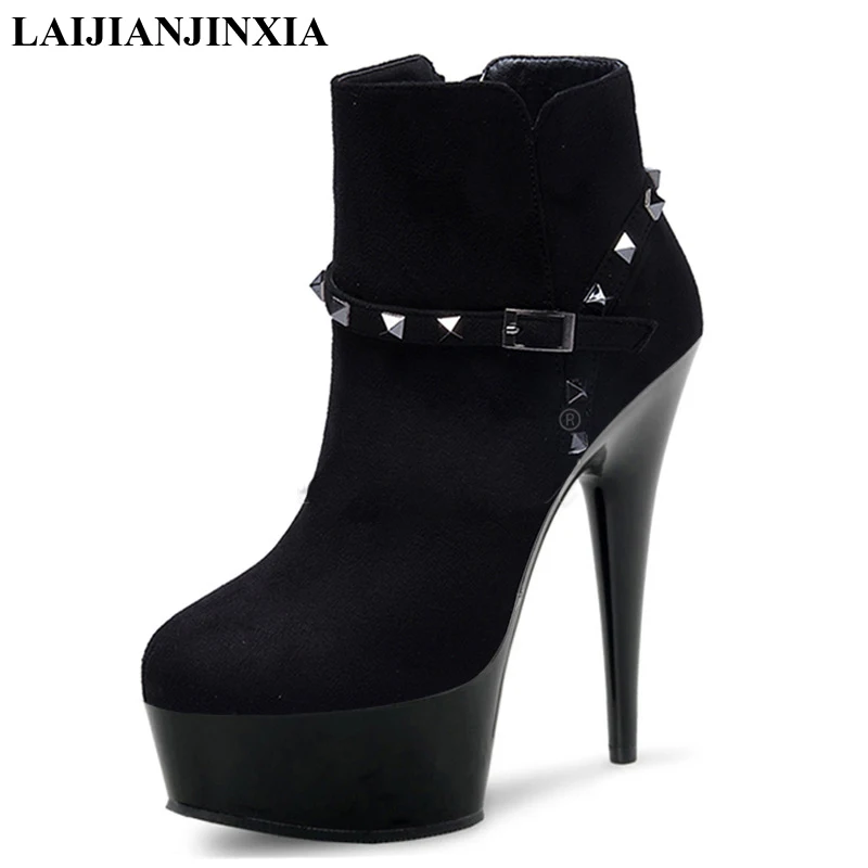 

LAIJIANJINXIA New 15 cm High Heels Lace-up Round Toe Women Boots Sexy Ankle Boots Party Model Pole Dancing Shoes Dance Boots