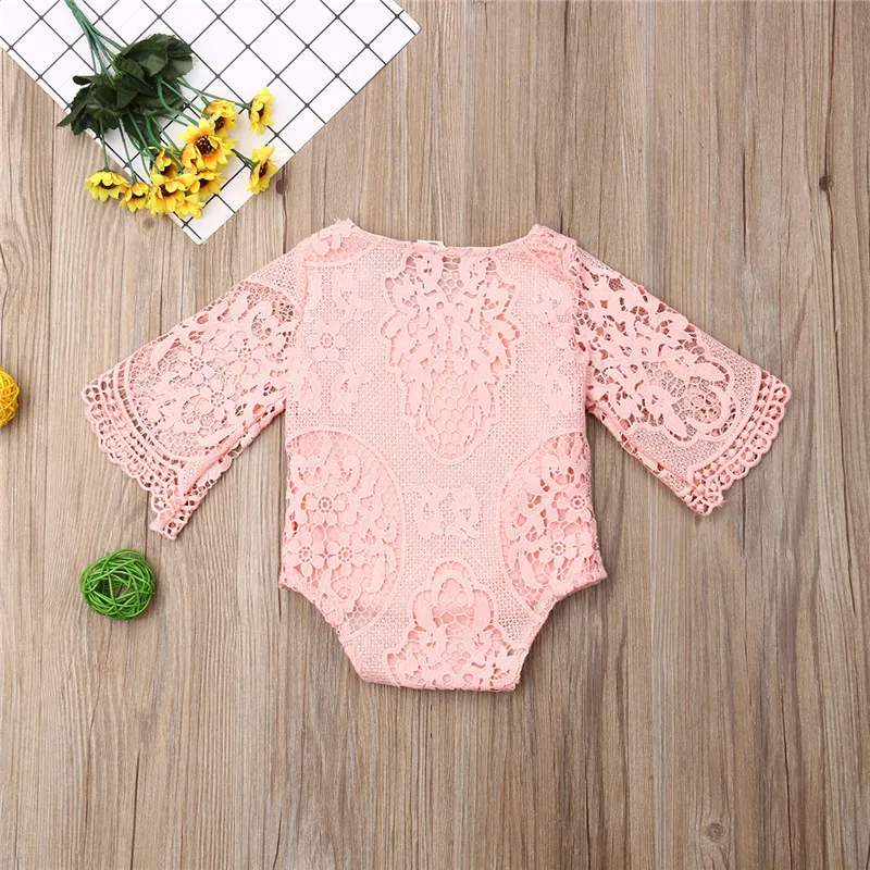 2019 Милый Летний детский кружевной Цветочный комбинезон для новорожденных