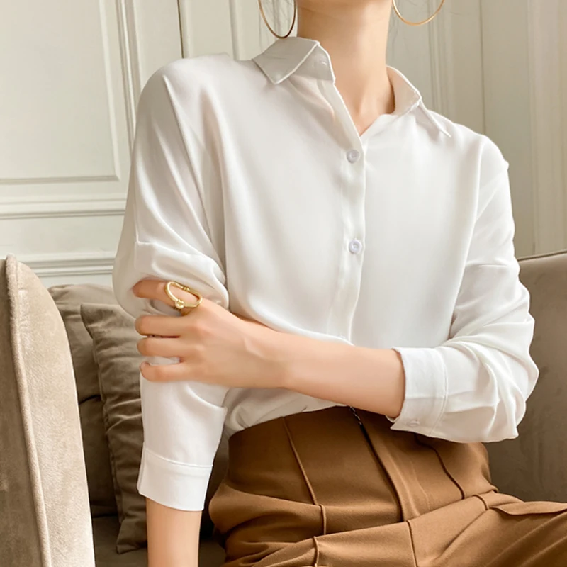 Женская блузка модная 2021 однотонная повседневная обувь свободная рубашка с