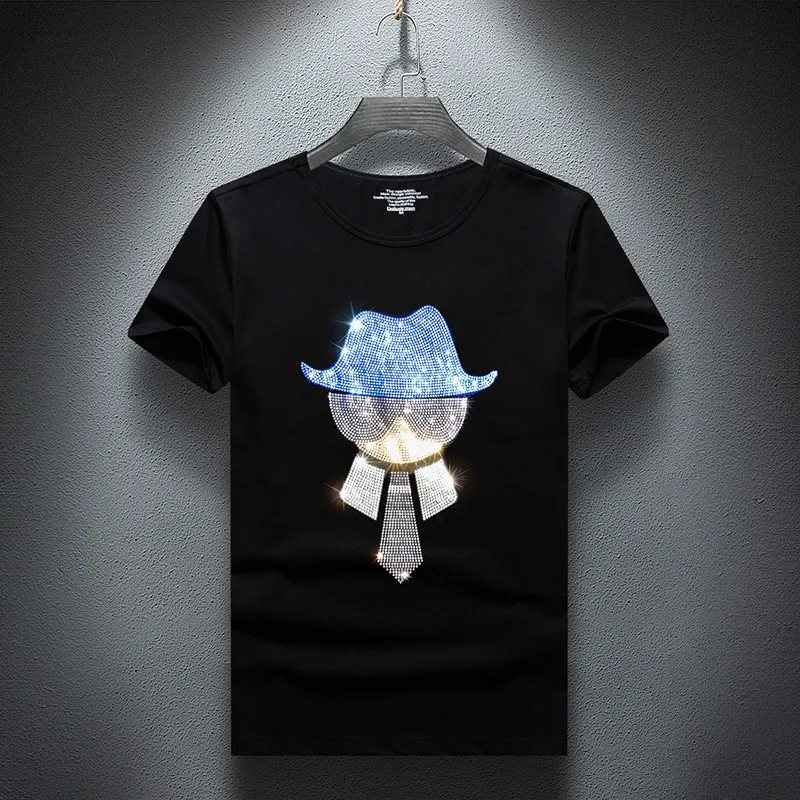 

2021 Rhinestones Character T Shirts Men Summer Clothing Streetwear Modal Cotton Slim O Neck Short Sleeve T-shirts Plus Size 7XL