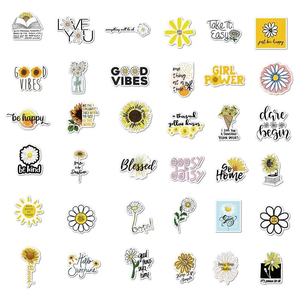 

50 pcs botany Daisy Stickers Motivational slogan laptop Sticker for Car Phone Motorcycle Luggage waterproof graffiti Decal Toy
