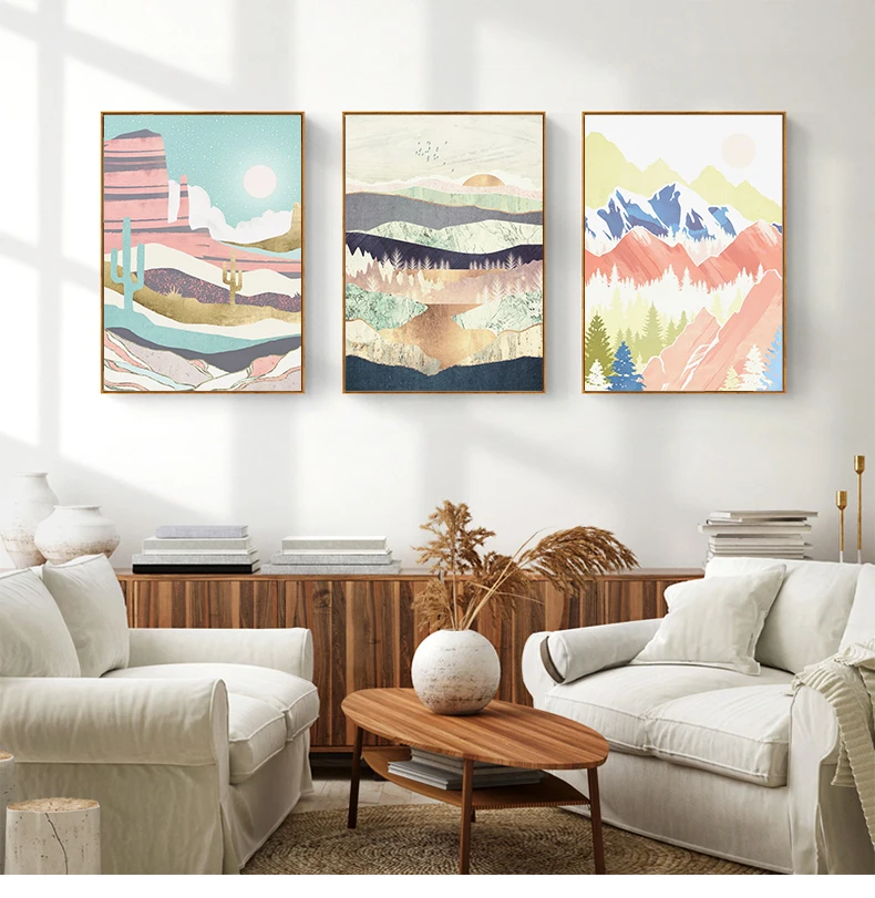

Скандинавский цветовой абстрактный пейзаж Morandi, плакаты, Современная Картина на холсте, настенные картины для гостиной, домашний декор