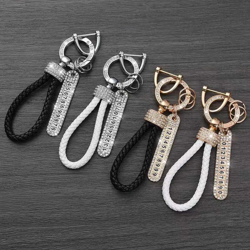 

HMES Leather Keychain Men And Women Personalized Car Keychain Telephone Number Plate Keyring