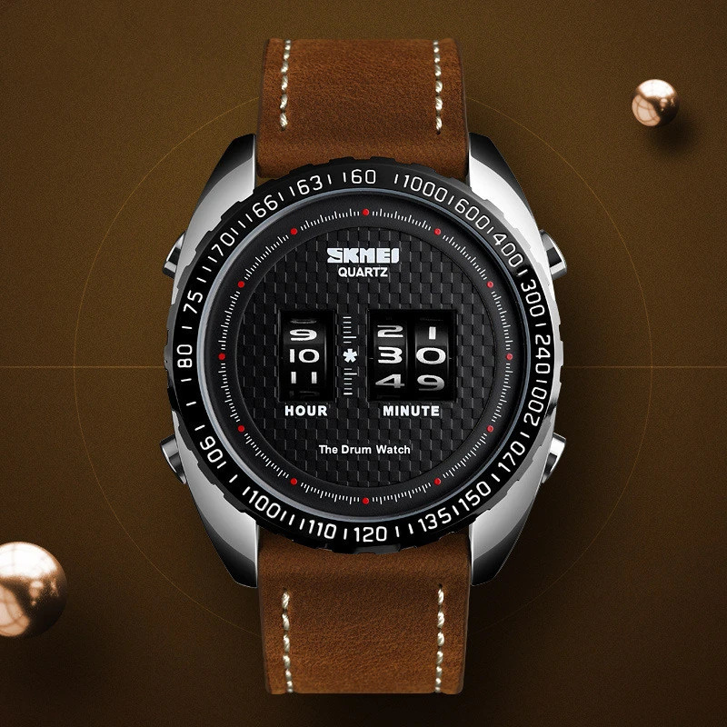 Часы наручные мужские кварцевые с оригинальным принтом из натуральной кожи |