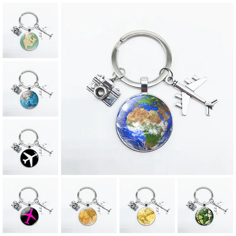 2020 Мода земля кулон камера самолет сплав брелок путешествия памятный подарок