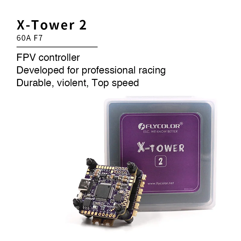 Flycolor X-Tower2 FC F7 Контроллер полета ESC 4 в 1 60A 3-6S Blheli-32 Dshot1200 для FPV гоночного дрона