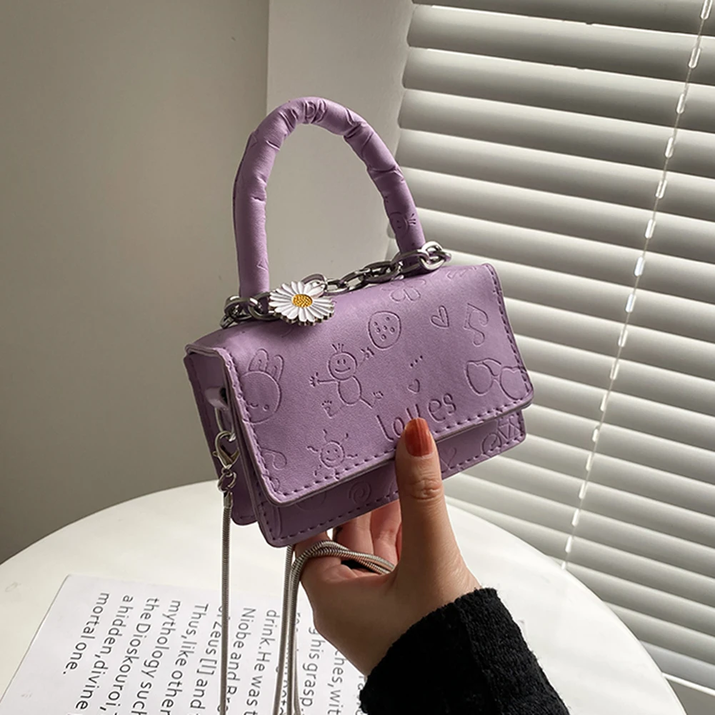 

Women Cartoon Embossing Shoulder Bag Daisy Flower Messenger Bag Casual Ladies Mini Chain Flap Crossbody Female Square Purses