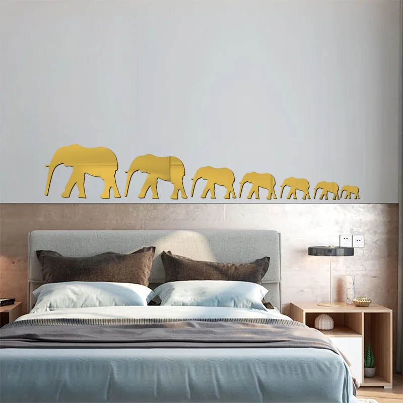 

HOT 7pcs 3D Mirror Surface Wall Sticker Decal Elephant Shape DIY Art Mural Removable Home Room Decor
