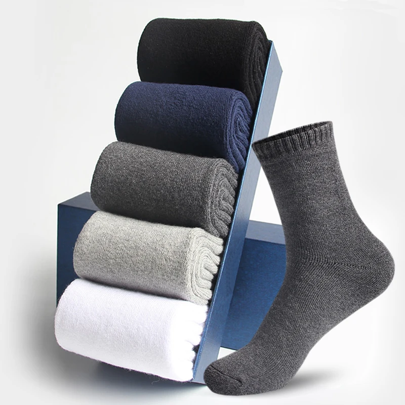 

5 Pairs Socks Men Middle Tube Winter Cotton Plus Velvet Thick Towel Socks Long Tube Warm Cotton Terry Autumn Winter Stockings