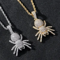 hip hop spider pendant necklace copper micro pave cubic zirconia men and women trendy animal pendant jewelry