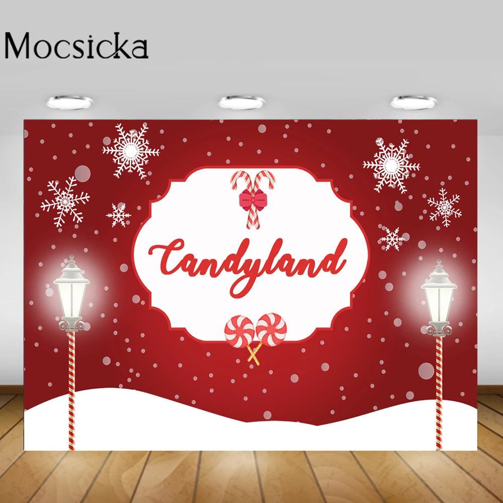 

Mocsicka Winter Snow Candyland Backdrop Photography Newborn Baby Birthday Party Photo Background Snowflake Lollipop Props Decor