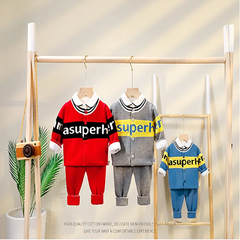 

2020 TALLOLY autumn/winter new baby sweater suit boy European and American contrast cardigan baby sweater + trousers