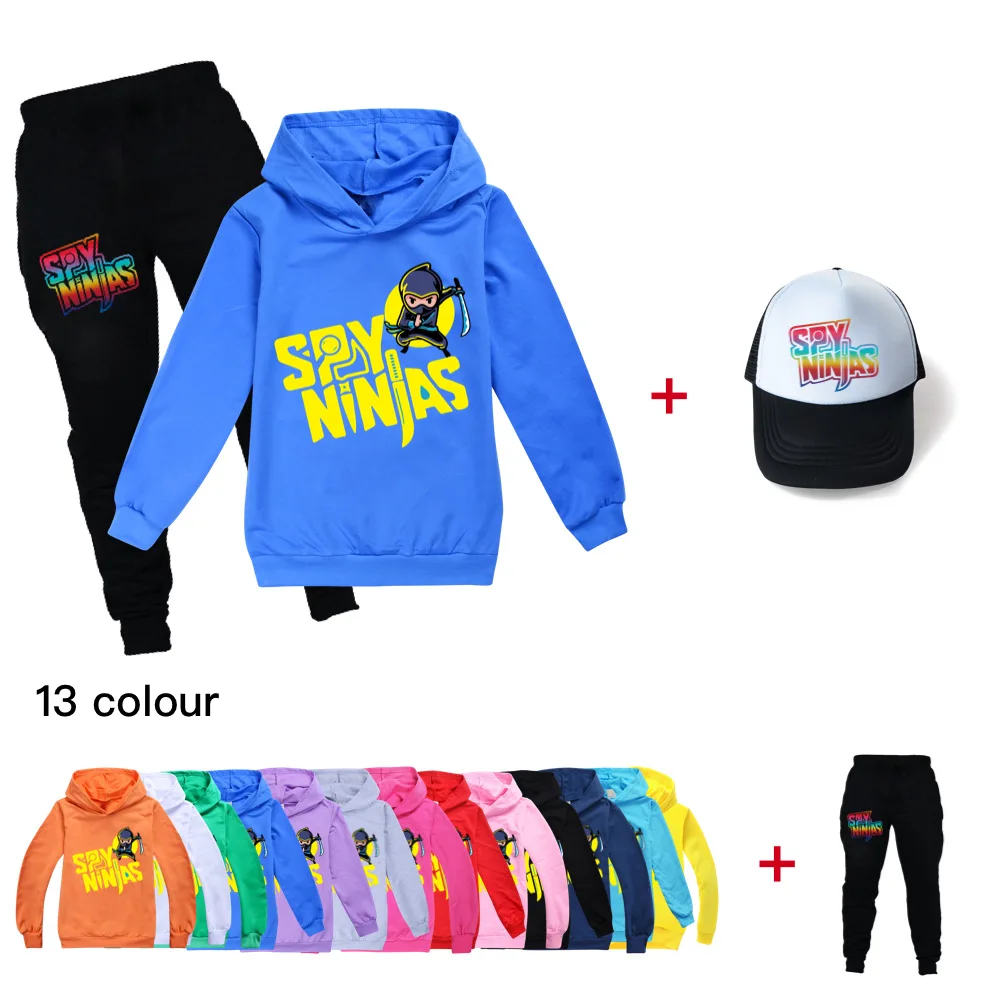 

New Cartoon Kids Clothes Girls Outfits SPY NINJAS Long Sleeve Hoodies Pants Suit +Hat for Teens Girl Boys Jogger Set 3pcs