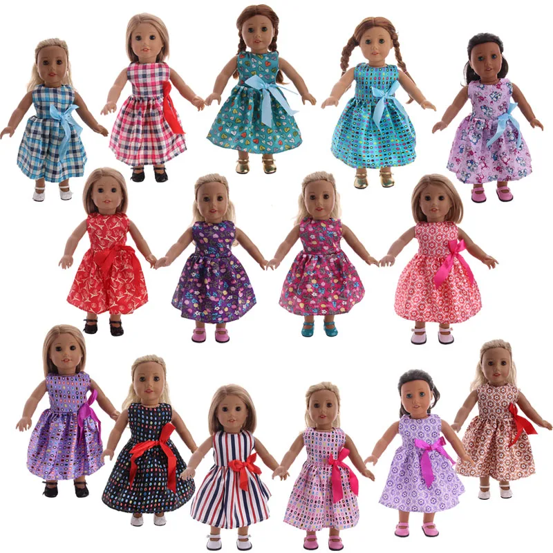 Платье LUCKDOLL ТРАПЕЦИЕВИДНОЕ без рукавов с принтом подходит для кукол 18 дюймов