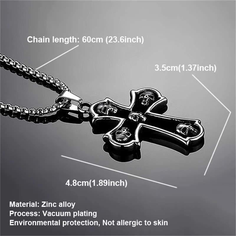 

Crucifix Cross Pendant Necklace Alloy + Rhinestone Male Punk Necklaces Round Bead Chain Men Women Necklaces Jewelry Gifts