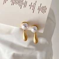 vintage matte gold silver color water drop pendant pearl earrings for women korean japanese new charms ear jewelry gift