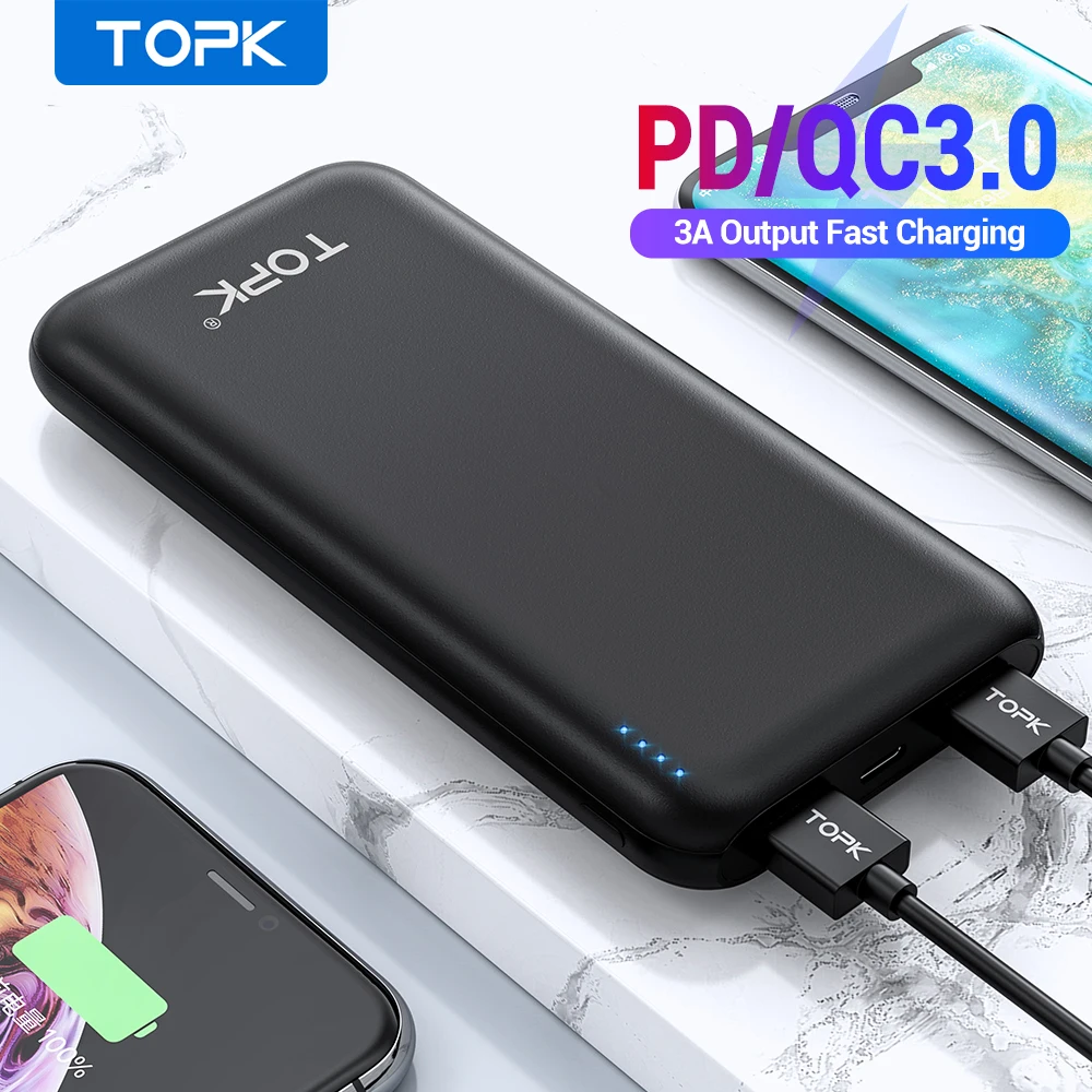 Портативное зарядное устройство TOPK 10000 мАч быстрая зарядка 3 0 Type C PD блок питания