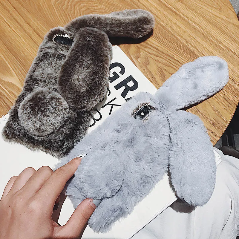 Rabbit Hair Fur Cases For Samsung Galaxy A10 A20 A30 A40 A50 A71A60 A80 A90 Luxury Case Plush Soft Shell Bunny Phone Cover Coque