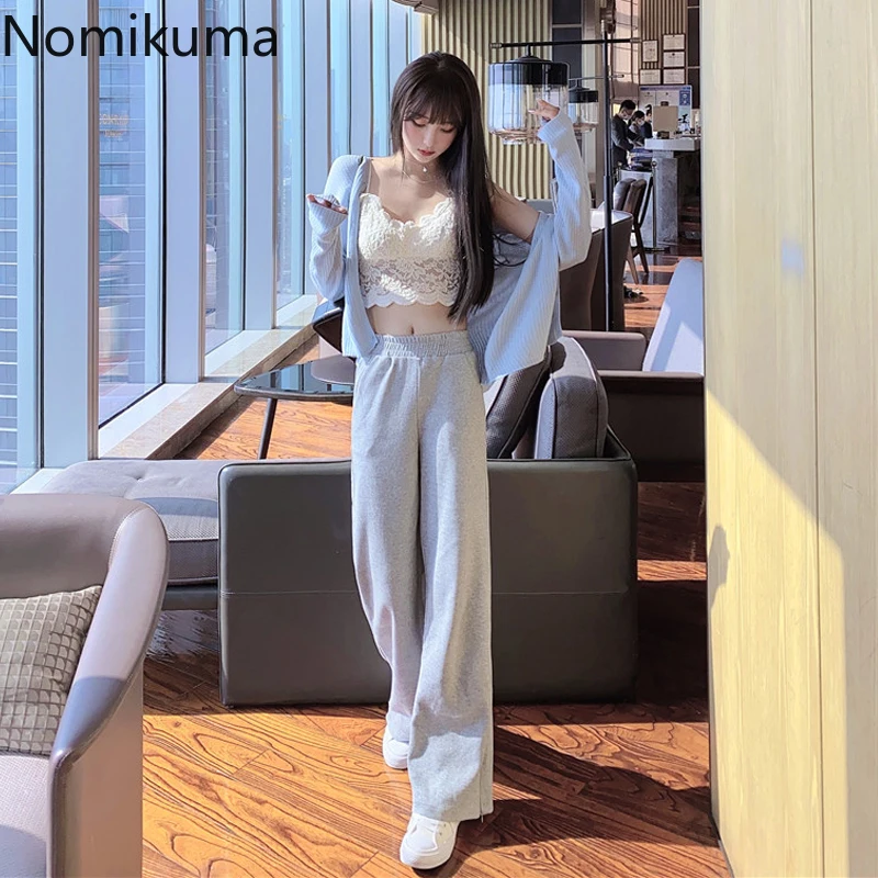 Женский комплект из 3 предметов Nomikuma повседневный вязаный кардиган с длинными