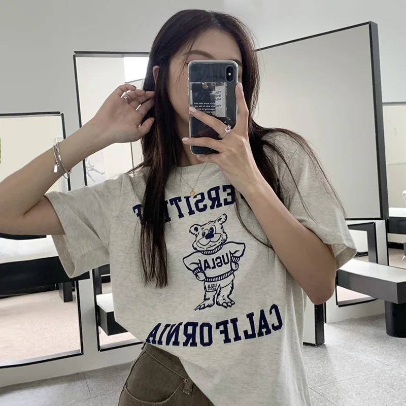 Футболка женская с коротким рукавом и принтом Медведь | Женская одежда