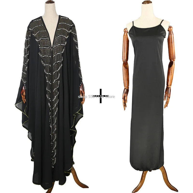 Африканская женская одежда 2020 Amazon вышивка ногтей жемчужное шифоновое платье с