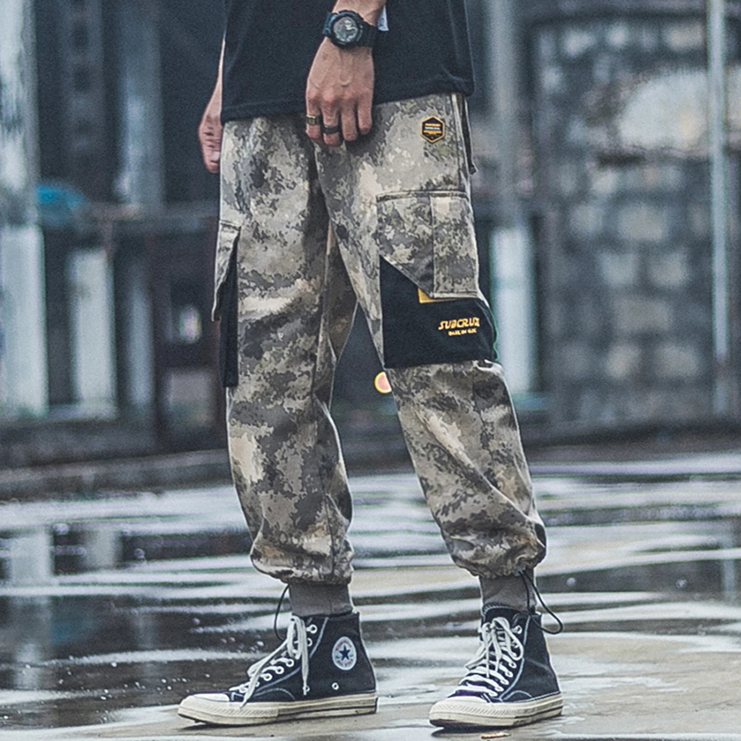 Мужские камуфляжные шаровары составного кроя с большими карманами повседневные