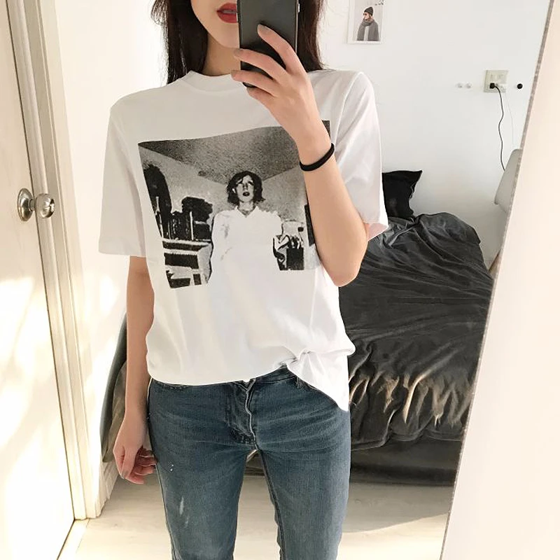 Женский пуловер с круглым вырезом GALCAUR Белый Свободный короткими рукавами и