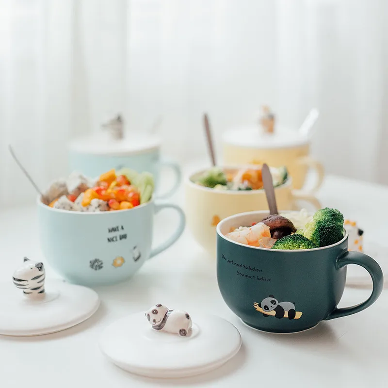 

Creative Cartoon Large Capacity Super Cute Panda Ceramic Milk Oatmeal Coffee Mug/Office Breakfast Cup Instant Noodle Cup