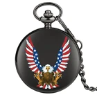 Часы карманные кварцевые мужские, женские, черные, мужские, с черным чехлом, в стиле стимпанк, модель с флагом США и орлом, 2020