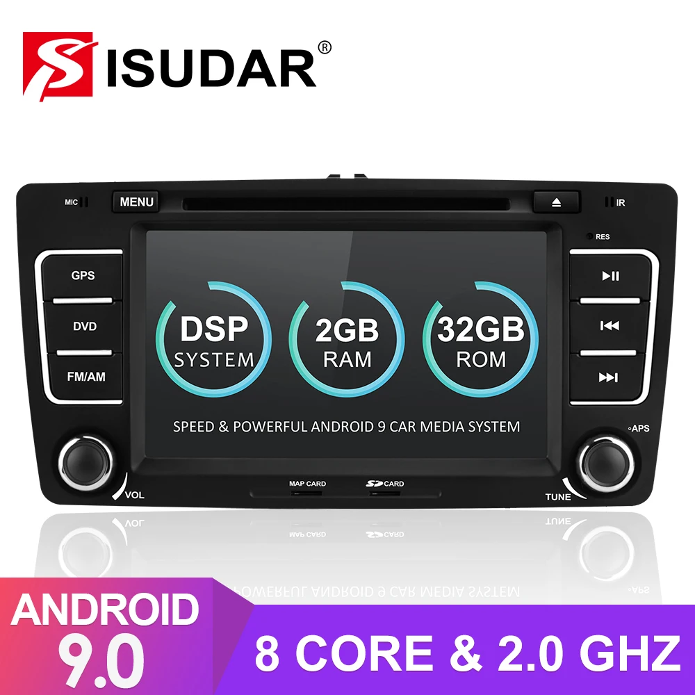 Isudar Android 9 Авторадио для SKODA/Octavia 2009-2013 Автомобильный мультимедийный плеер 2 Din DVD gps 4 ядра ram 2 Гб rom 16 Гб fm-радио