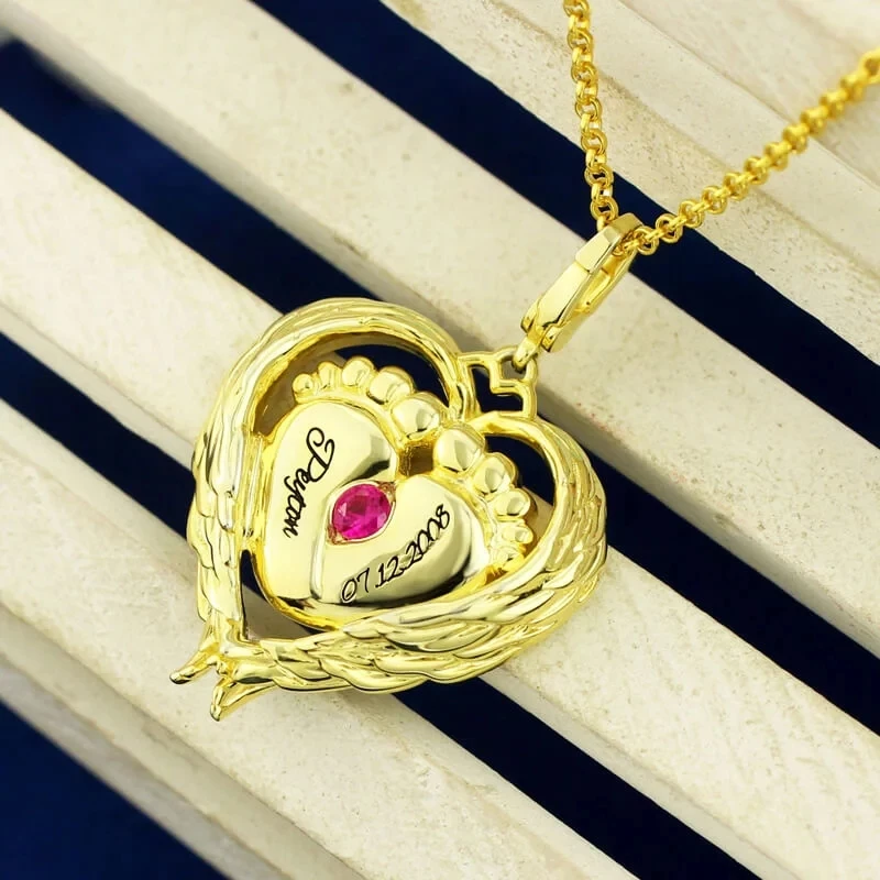 Xiaojing 925 Sterling Silver Engraved Heart Birthstones Pendant Necklace Personalized Custom Name for Mother's Day Gift 2019