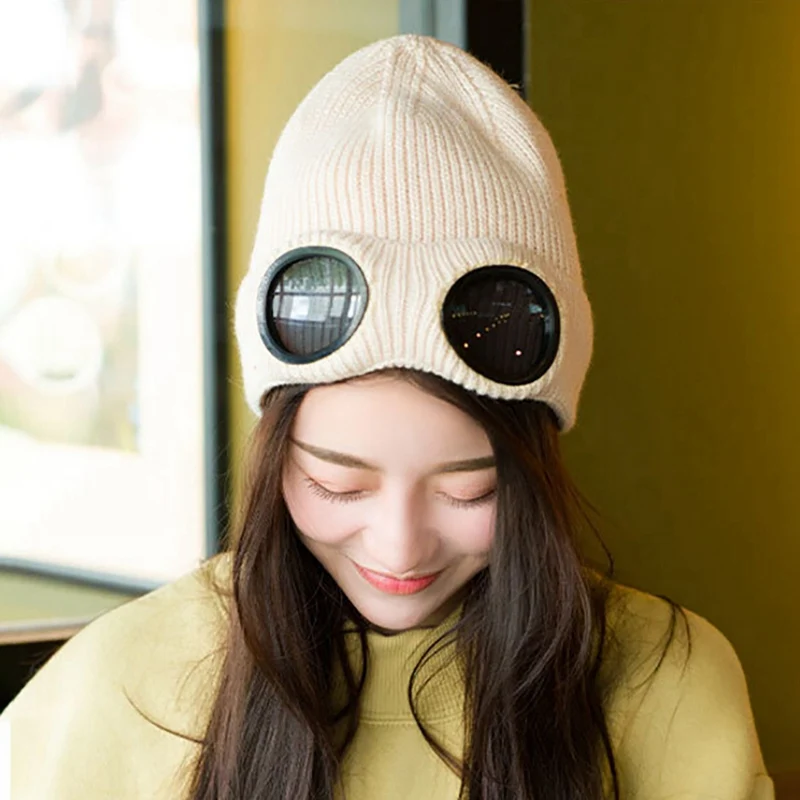 Шерстяная вязаная шапка унисекс теплая пушистая для защиты ушей мужчин и