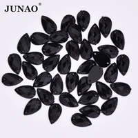 junao 813mm sewing black color teardrop rhinestones flat back acrylic crystal stones applique sewn strass diamond for dress