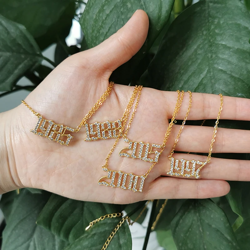 Zircon Birth Pendant Necklace For Women Crystal 1995 1996 1997 Year Number Gold Chain Birthday Gift from 1985-2020 BFF | Украшения и