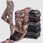 Женские бархатные леггинсы с цветочным принтом, осенне-зимние теплые брюки с цветочным принтом, для мам, до 90 кг, V66
