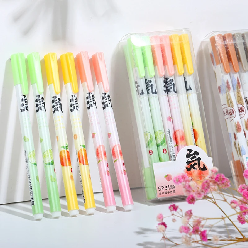 

3Pcs/lot 0.5mm Black Ink Gel Pen Cartoon Fruit Animals Cat Signature Pens Student Stationery School for Exam Supplies Girl Gift