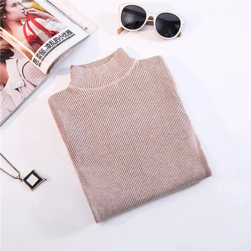 

New-coming Autumn Winter Tops Turtleneck Pullovers Sweaters Primer shirt long sleeve Short Korean Slim-fit tight sweater autumn