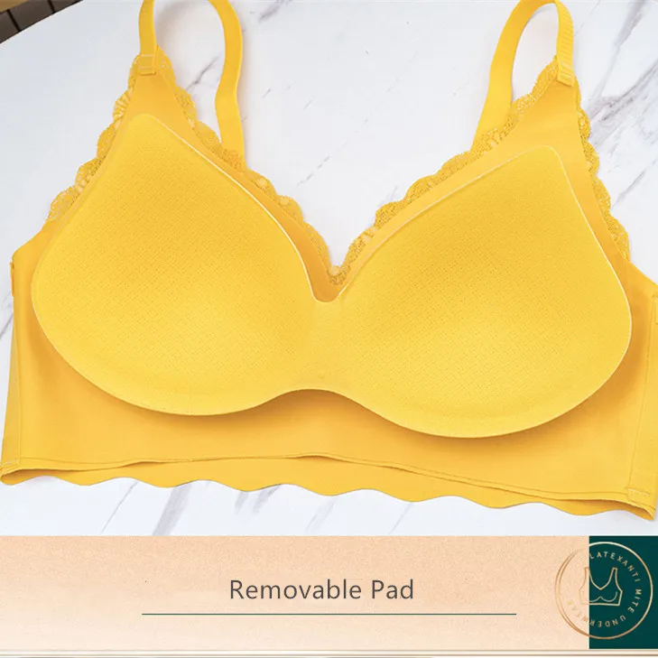 

Latex Seamless Bras For Women Sexy Lace Bra Push Up Bralette Wire Free Beauty Floral Print Underwear