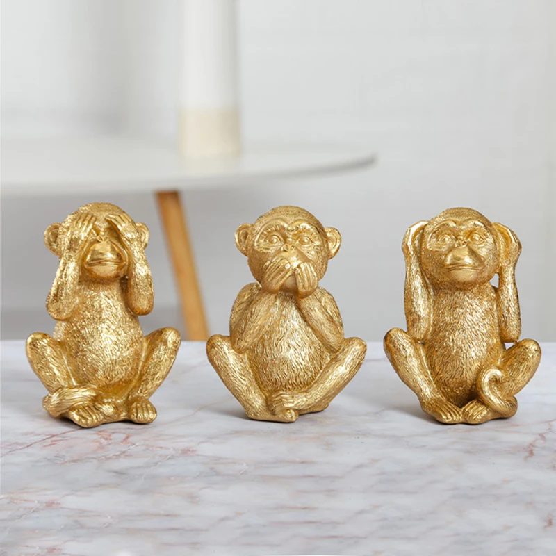 

Resin Not Listen Not See Not Talk Golden Monkey Miniature Figurines Home Decor Bedroom Corridor Decorative Sculpture Ornaments