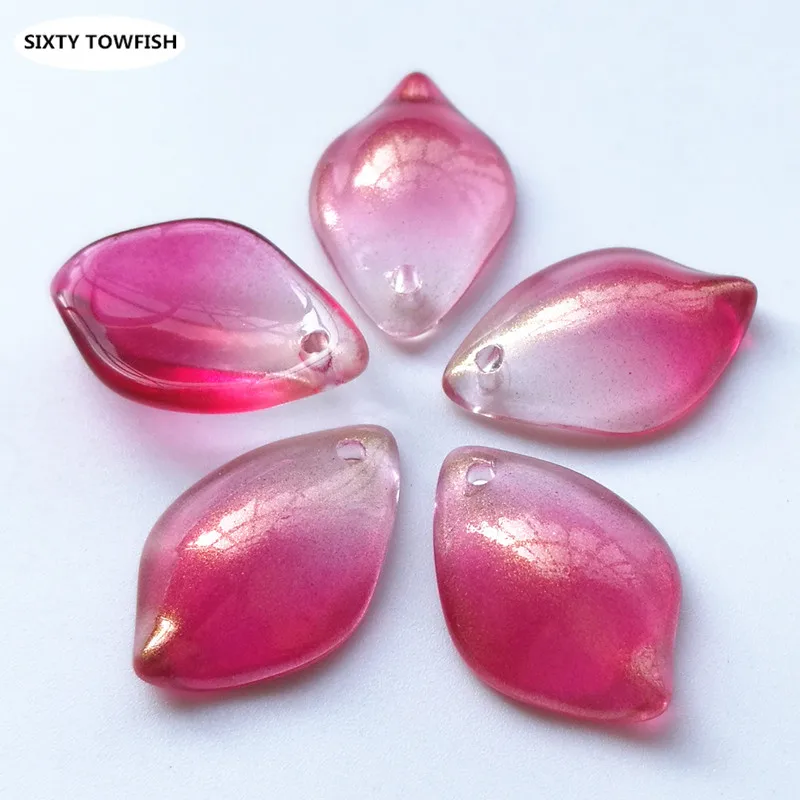 20 шт./лот 12x18 мм стеклянные бусины в форме листа градиентные красные пришитые