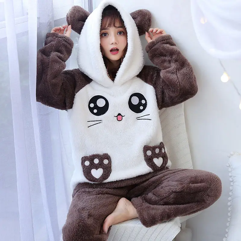 Пижама из бархата кораллового цвета женский зимний утепленный костюм двух